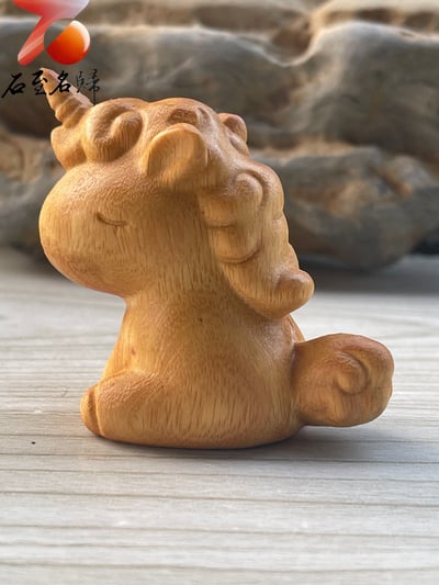 進口黃楊木雕件【獨角獸】高4.5公分5
