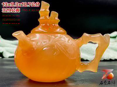 正宗青海凍石 手工雕刻 【節節高升茶壺】附精美收藏禮盒2