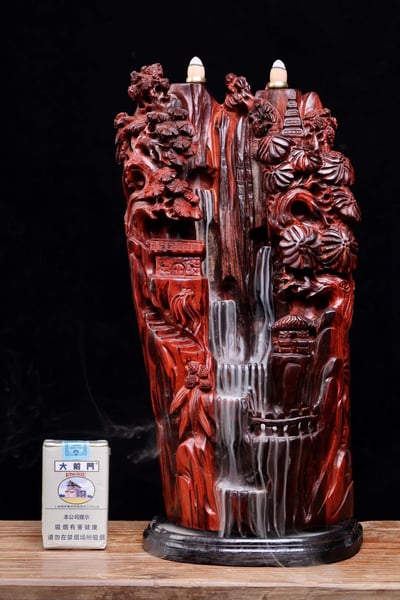 印度小葉紫檀製作-倒流香擺件【山里人家】2