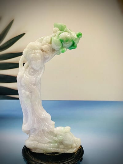 天然A貨 紫糯米翡翠帶翠綠 附收藏證書【嫦娥】2