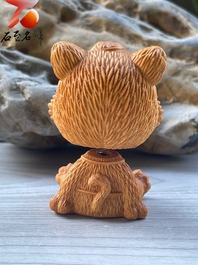 崖柏木雕件【平安虎】 頭部有裝彈簧可以動哦2