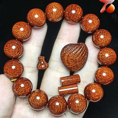印度小葉紫檀龍鱗+滿金星15mm×15顆【聚財扇貝】1