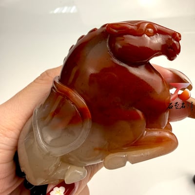 天然 老撾結晶透光朱砂石【臥駿藏勢】馬年開運石雕/手把件4