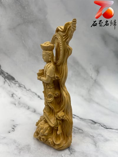 黃楊木精雕作品【渡海觀音】觀音木雕 高16公分2