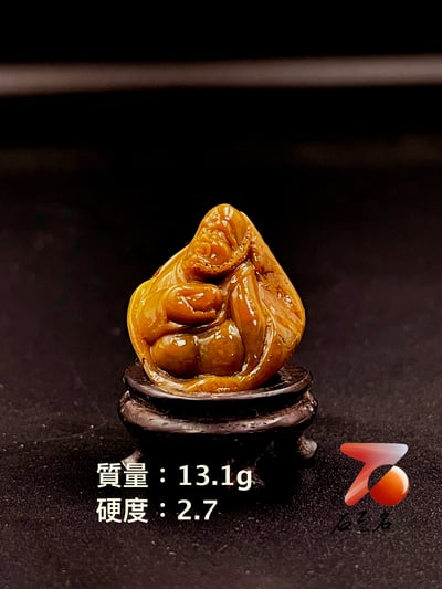 壽山田黃石收藏雕件【羅漢】 附福州壽山石鑑定中心鑑定證書 田黃重量13.1公克4