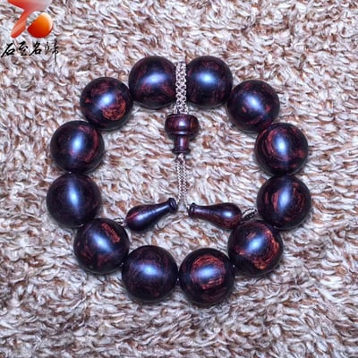 臻藏海南黃花梨 絕品紫油梨 X紋對眼20mm手珠 重量54.8克6