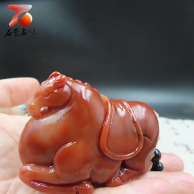 老撾結晶朱砂石【唐馬手把件】7