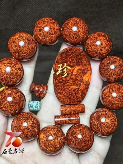 印度小葉紫檀泥料 爆滿纓子瘤疤手珠【珍】3