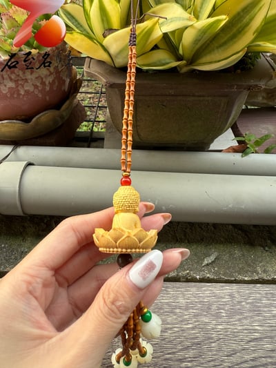 平和守護・橄欖枝竹節 x 菩提蓮花 x 黃楊木Q版佛祖掛件3