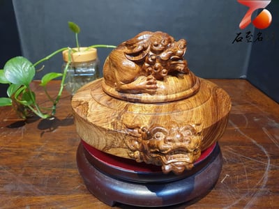 天然 海南黃花梨蜘蛛＋水波山水紋【招財貔貅聚寶盤】4