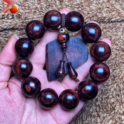 臻藏 海南黃花梨沉水紫油梨 水波+天眼20mm手珠 重量57克5