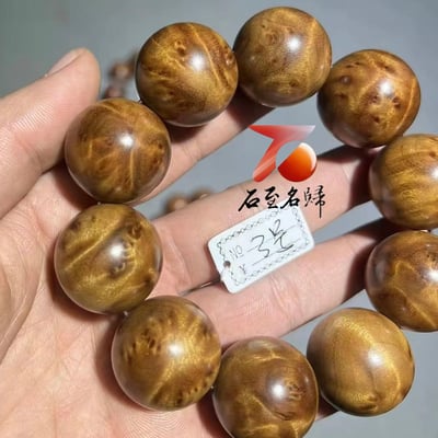天然 金絲楠木小葉楨楠｜水波瘤疤 25mm手珠3號3