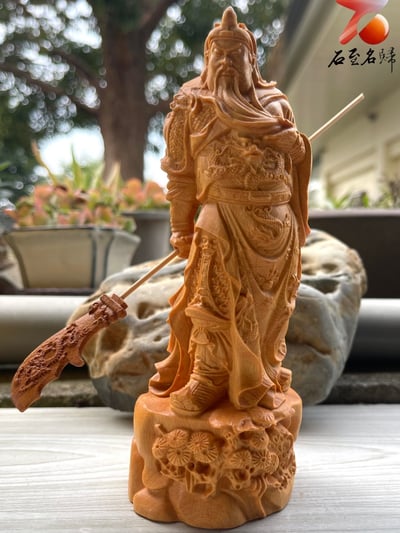 台灣現貨 實體店鋪 崖柏木/黃楊木精雕作品【橫刀關公】1