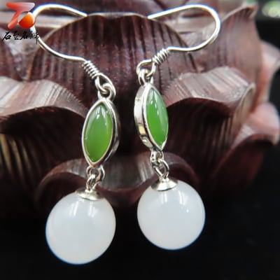 碧玉+和田玉精品 耳墜式耳環4