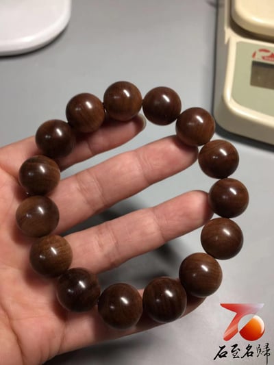 正宗印度老山檀香 虎皮紋爆黑肉沉水15mm手珠7