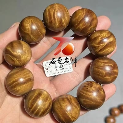 天然 金絲楠木小葉楨楠｜滿閃電水波 25mm手珠6號1