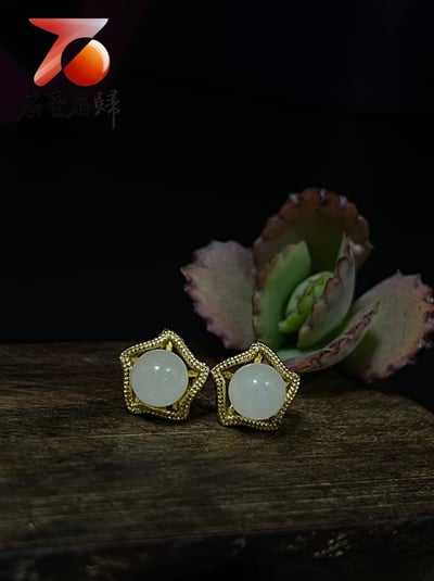 和田玉/貓眼碧玉/碧玉耳針式耳環 附精美收藏禮盒14