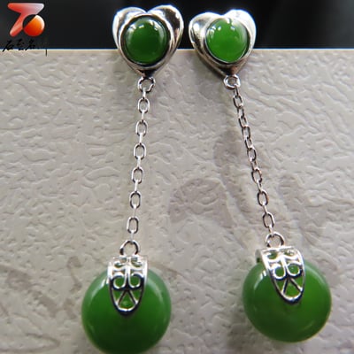碧玉耳墜式 典雅圓珠耳環3