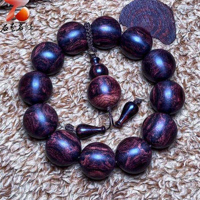 臻藏 一木五串 海南黃花梨絕品紫油梨老料20mm手珠 重量57.2克4