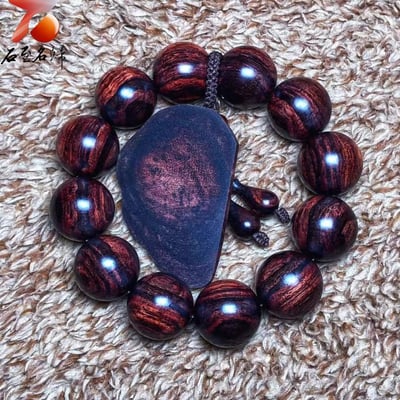 臻藏 海南黃花梨 沉水紫油梨水波一線天20mm手珠 重量59克6