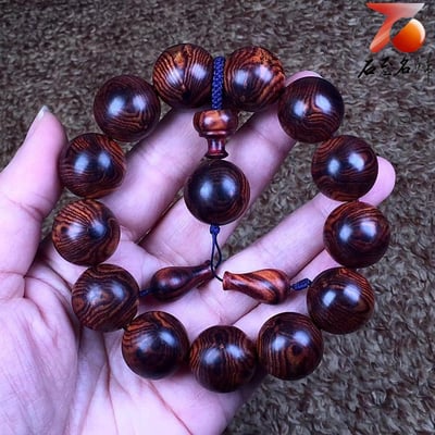 臻藏 海南黃花梨 蜘蛛紋沉水老料18mm手珠 重量46.9公克5