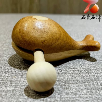 鯨魚木木魚 櫸木＋松木天然鑲嵌 靜心解壓神器 佛系可愛桌面擺件1