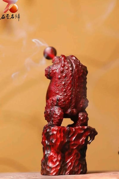 印度小葉紫檀純手工雕 【步步高升，招財進寶蟾蜍香插】6