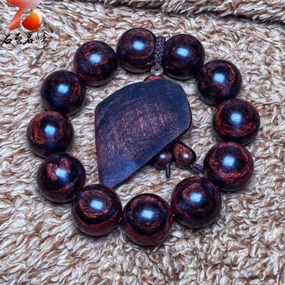 臻藏 海南黃花梨沉水紫油梨 水波+天眼20mm手珠 重量57克4