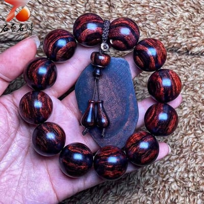 臻藏 海南黃花梨 沉水紫油梨水波一線天20mm手珠 重量58.2克5