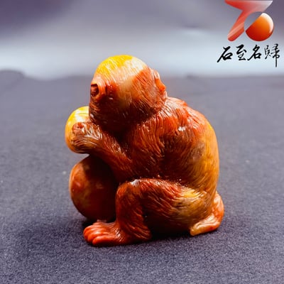 壽山石原石整料雕刻【金猴捧桃・福壽雙全】2