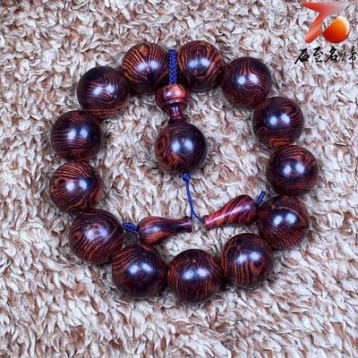臻藏 海南黃花梨 蜘蛛紋沉水老料18mm手珠 重量46.9公克4