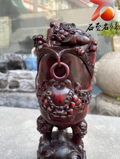 印度小葉紫檀高油密老料製【金蟾戴螭龍招財杯】3
