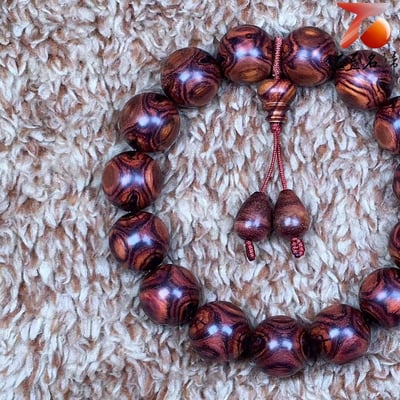 精選 海南黃花梨野生料15mm手珠 X紋對眼鬼臉 重量22.5公克2