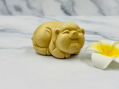 黃楊木精雕【福氣金豬】1