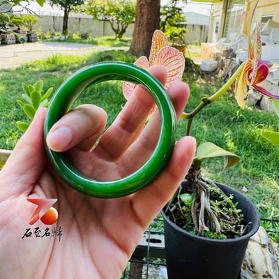 收藏級精品 頂級和田玉碧玉陽綠手鐲 附【亞瑟寶石鑑定所】正式鑑定證書5