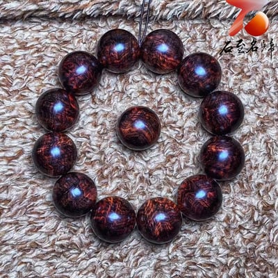 鼎藏 海南黃花梨紫油梨老料 七彩斑斕閃電波20mm手珠 重量57.3克8
