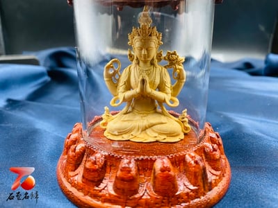 黃楊木【千手觀音】附透明保護殼+精美收藏禮盒 車內保平安擺件 高度約12公分2