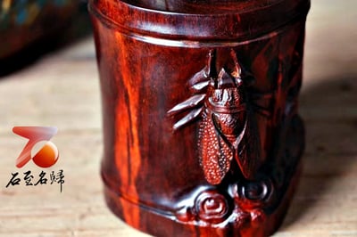 印度小葉紫檀精雕茶葉罐 【一鳴驚人】9