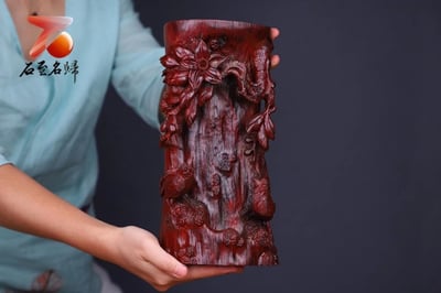 印度小葉紫檀精工款【雙喜臨門-筆筒】1