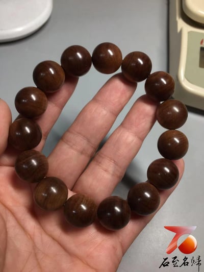 正宗印度老山檀香 虎皮紋爆黑肉沉水15mm手珠2