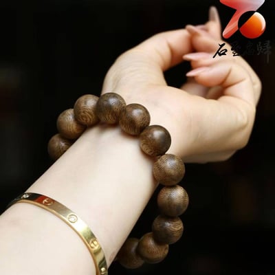 天然野生 柬埔寨菩薩棋虎斑紋沉香14mm手珠 重16克5