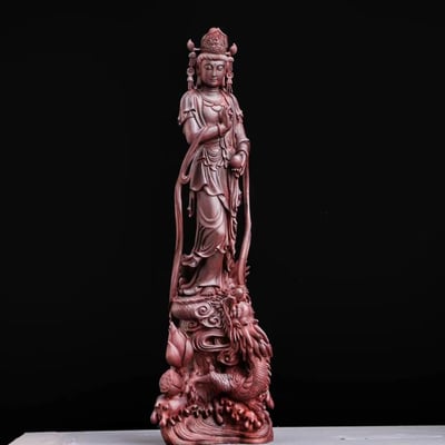 印度小葉紫檀清刀手作【御龍觀音】1