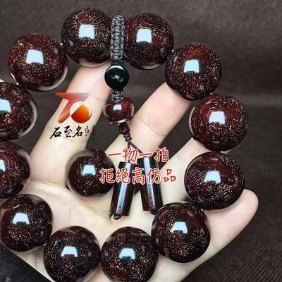 天然印度小葉紫檀 頂級高油密 玻璃底爆滿大螺旋金星20mm手珠5