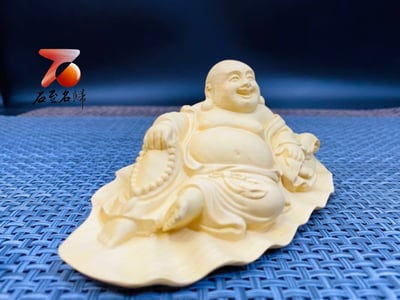 黃楊木精雕作品【念珠彌勒佛】高14公分2