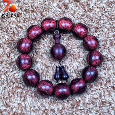 海南黃花梨 紫油梨老料X紋對眼鬼臉18mm手珠 重量47.8克4