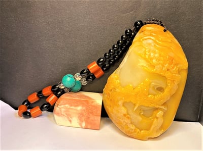 老師傅手工 老撾田黃手把件【松下問佛】3