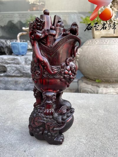 印度小葉紫檀高油密老料製【金蟾戴螭龍招財杯】2
