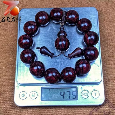 精選極品海南黃花梨紫油梨 X紋對眼+京劇臉譜18mm手珠 重量 47.5克7