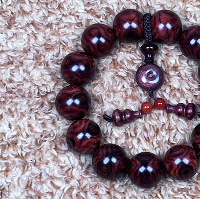 極品海南黃花梨 一木2串 紫油梨頂級老乾料18mm手珠  X紋對眼+京劇臉譜2