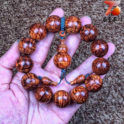 臻藏 海南黃花梨老料 極品七彩水波紋+瘤疤花18mm手珠 重量48.2克5